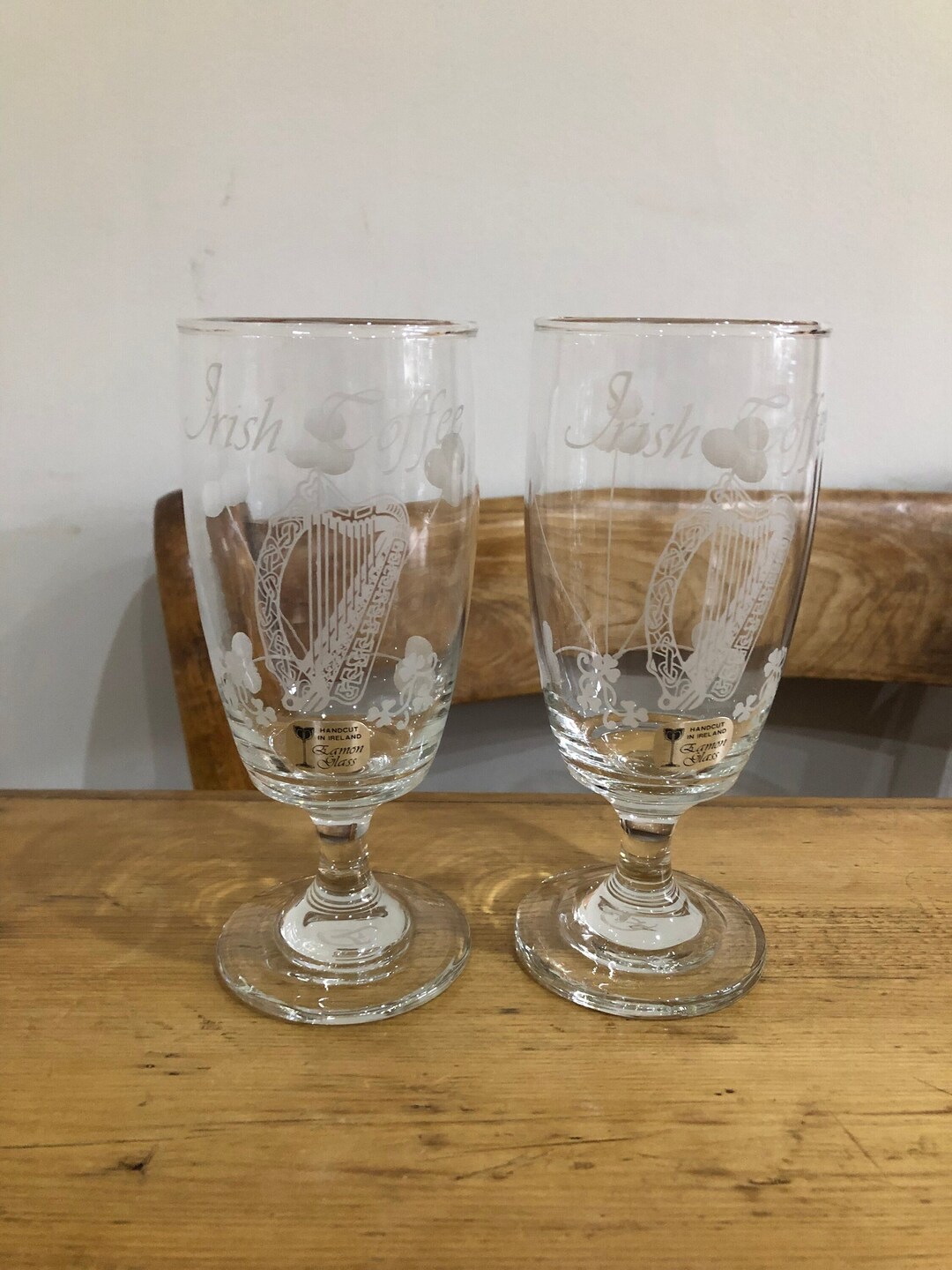 Pair of Eamon Glass Irish Coffee Glasses With a Harp and Shamrock Etsy