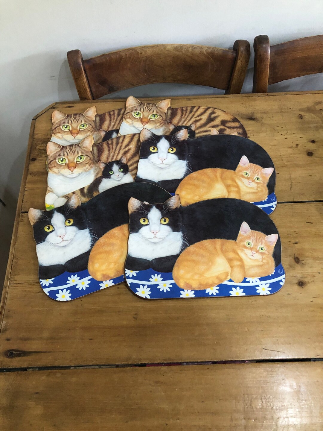 Set of Six Cat Design Table Mats and Three Coasters Etsy