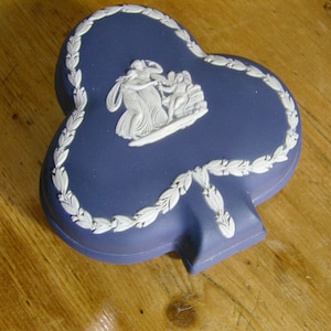 Wedgwood Portland Blue Jasperware Club Shaped Trinket Box