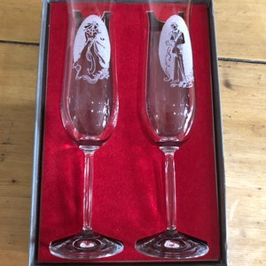 Böhmen Kristall Braut und Bräutigam Hochzeit Champagner Gläser