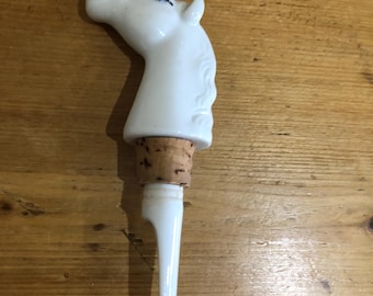 Tapón vertedor de botella de cerámica vintage con forma de caballo
