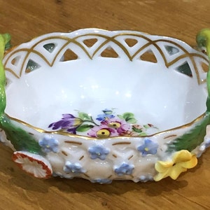 Vintage Dresden Reticulated Floral Encrusted Basket