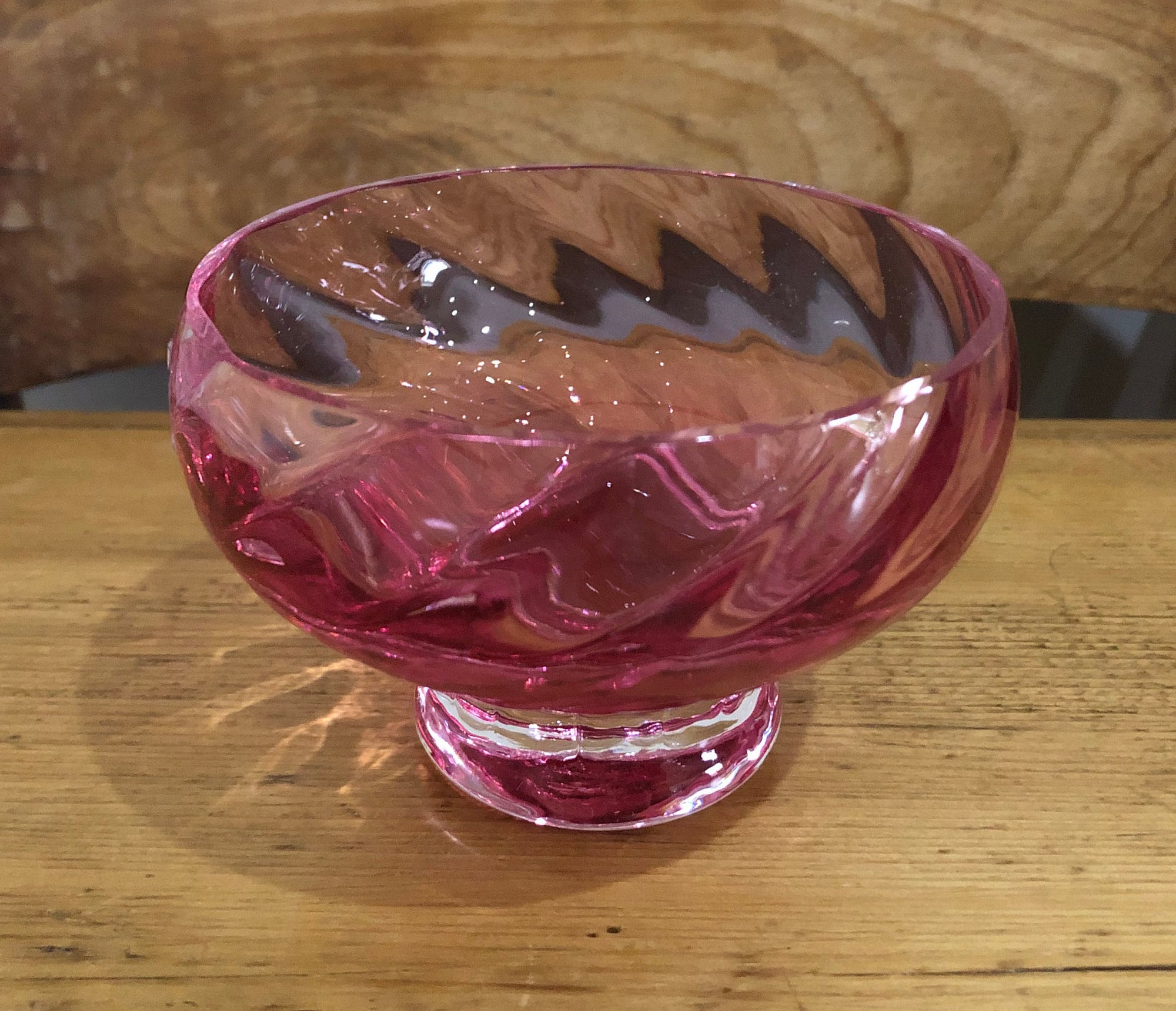 Caithness Cranberry Pink Glass Footed Dish / Bowl