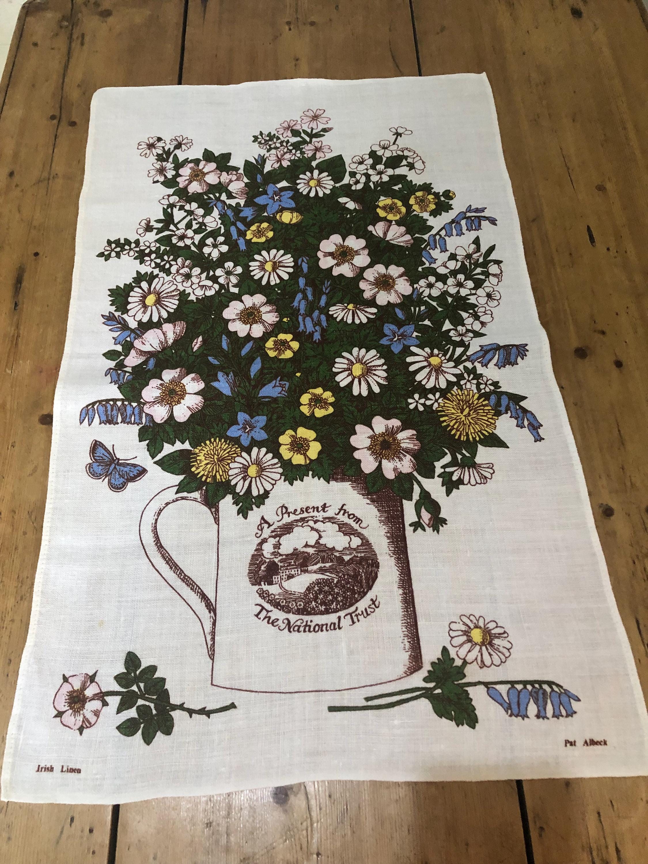 Pat Albeck National Trust Vase of Flowers Linen Tea Towel