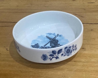 Delfts Bluaw Hand Decorated Blue and White Dutch Windmill Scene Bowl
