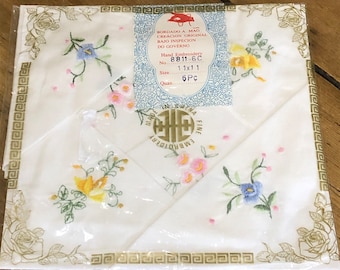 Set of Six Hand Embroidered Ladies Handkerchiefs