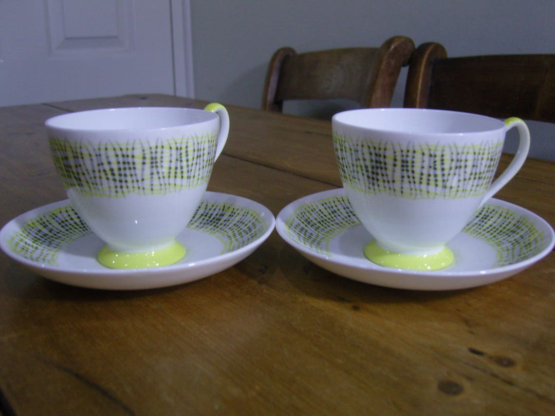 Two Retro Queen Anne checkmate Cups and Saucers Etsy