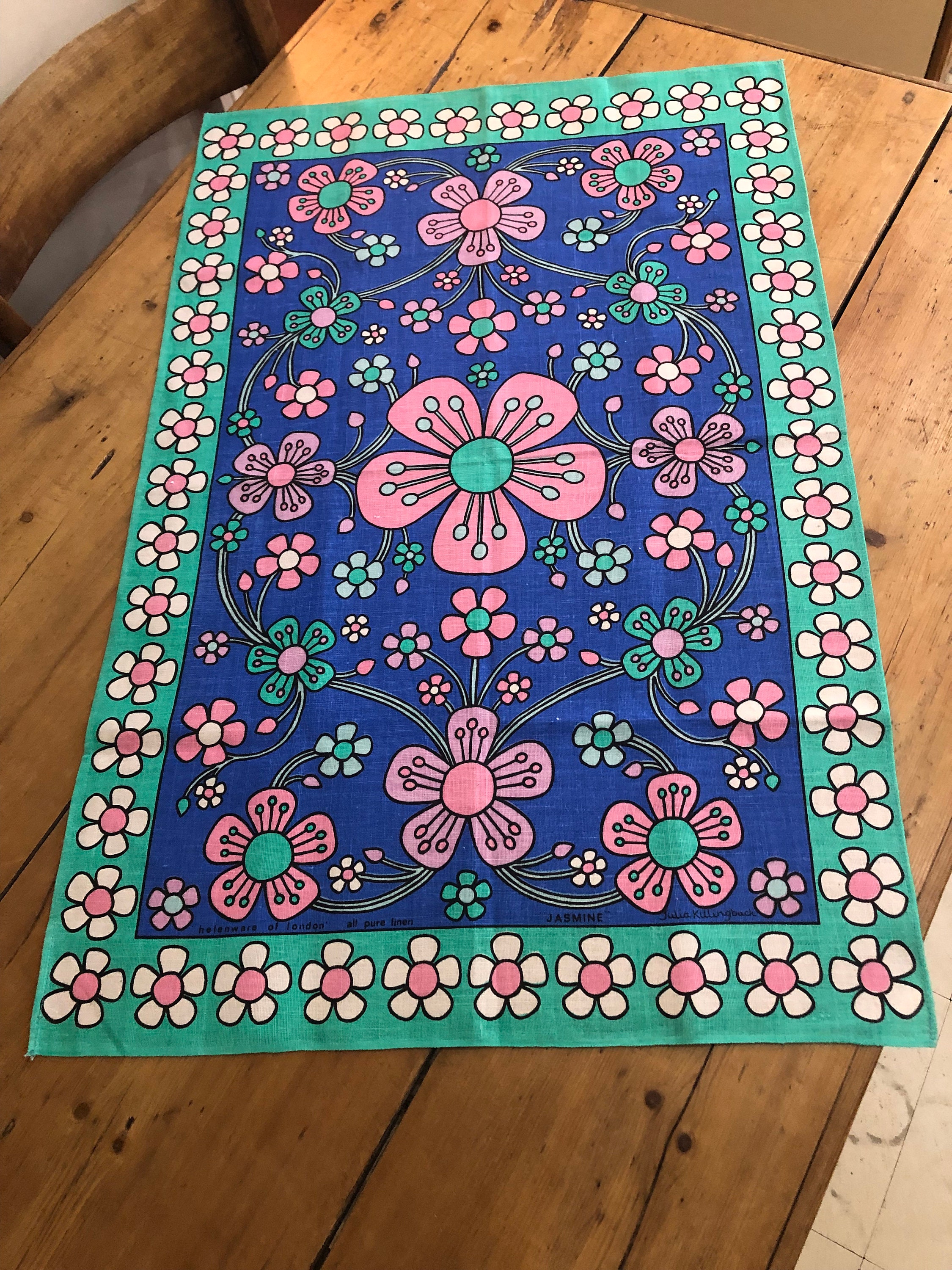 Vintage Retro Flower Power Linen Tea Towel, Jasmine, by Julia