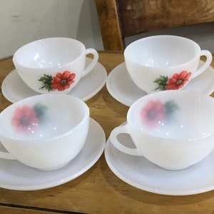 Set of Four Vintage Arcopal Coffee Cups and Saucers