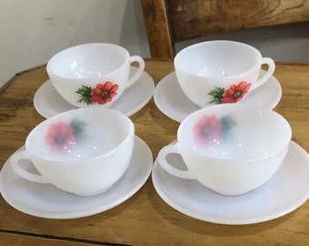 Set of Four Vintage Arcopal Coffee Cups and Saucers