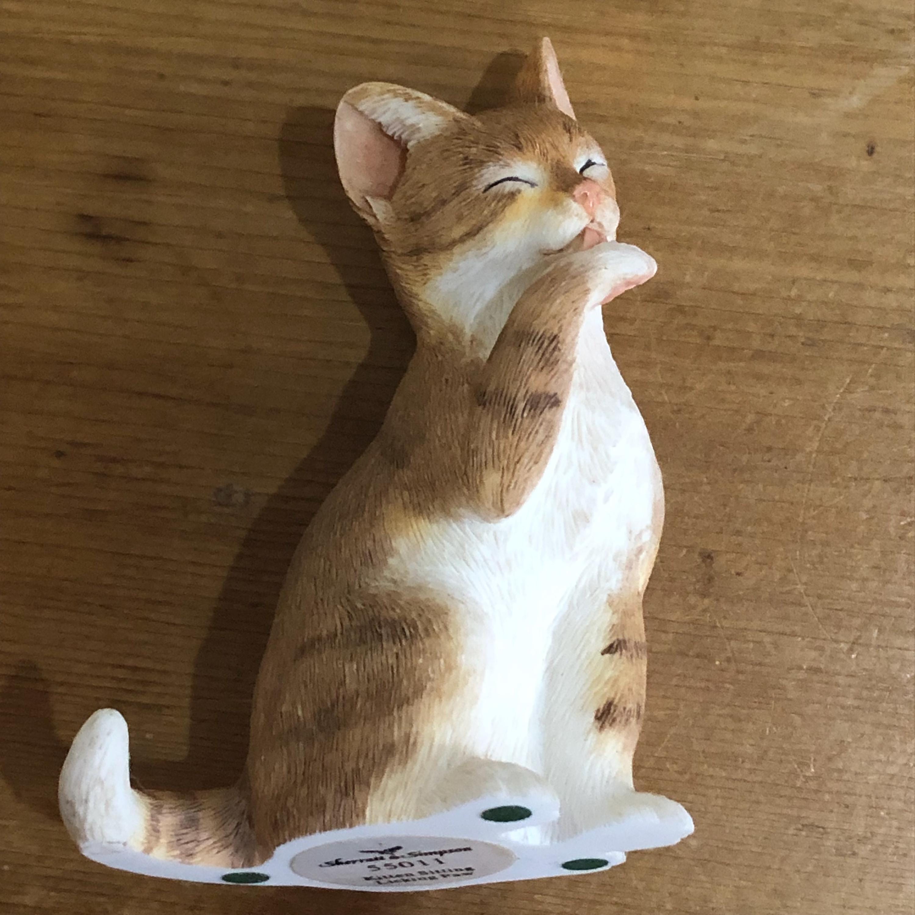 Sherratt and Simpson Kitten Sitting Licking Paw Figurine - Etsy