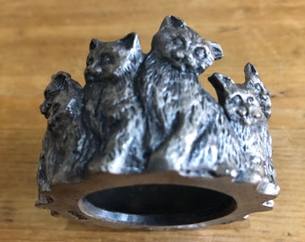 Cats and Kittens Pewter Tea Light Candle Holder