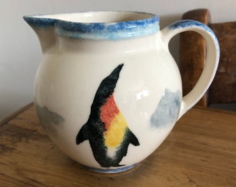 Aston Pottery Hand Painted Penguin Pattern Half Pint Milk Jug / Creamer