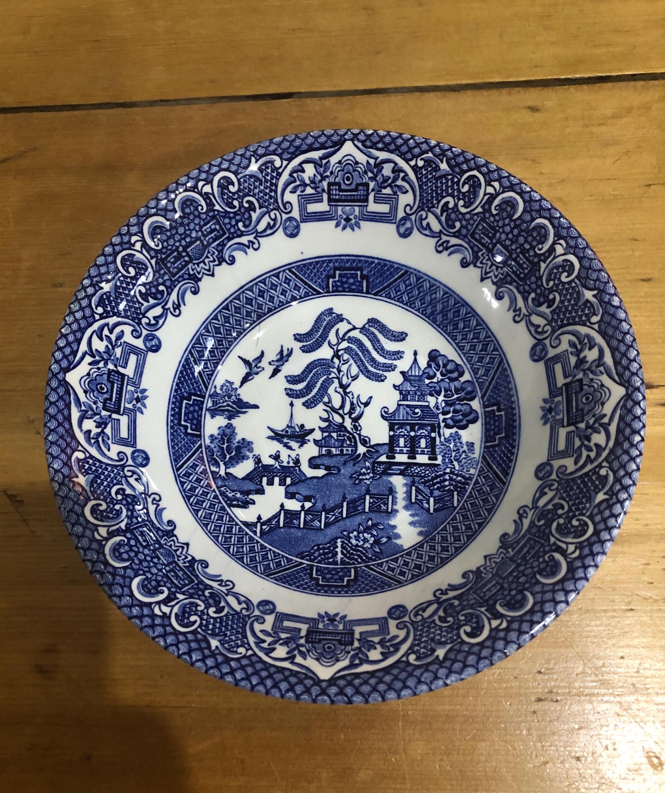 Two English Ironstone Tableware, Old Willow, Blue and White Willow