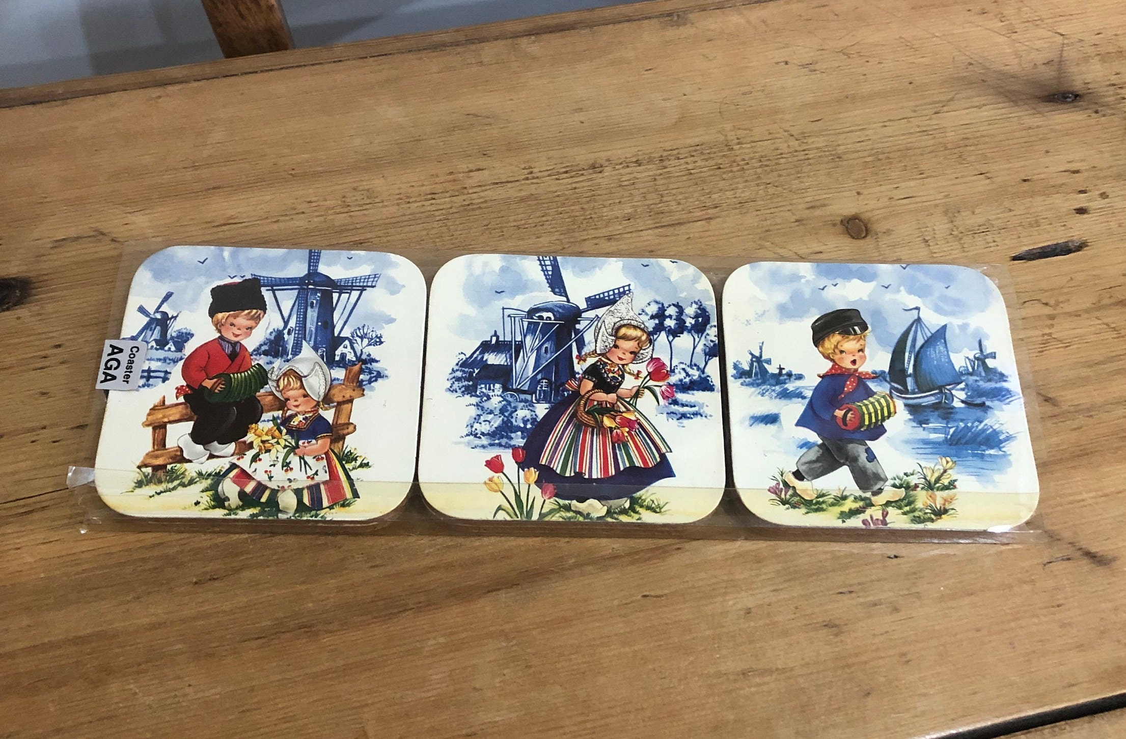 Set of Six Dutch Children and Windmills Coasters