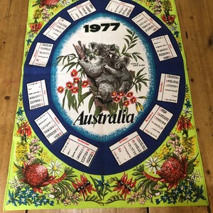 Australia Koala and Baby 1977 Calendar Cotton Tea Towel