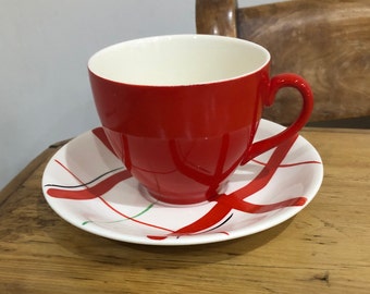Retro Alfred Meakin Red and White Cup and Saucer,