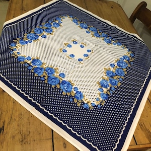 Vintage Teka Blue Rose Tablecloth