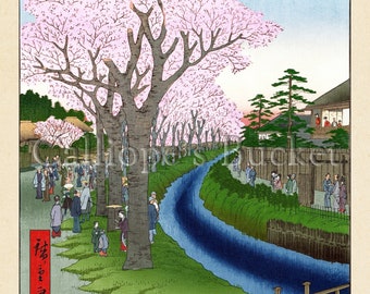 Blossoms on the Tama River Embankment (玉川堤の花), Ukiyo-e woodblock print. (all artworks are sold without the "Calliope's Bucket" stamp)