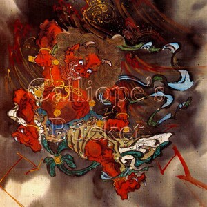 Raijin 雷神 God of lightning and thunder, watercolor on silk. all artworks are sold without the Calliope's Bucket stamp image 2
