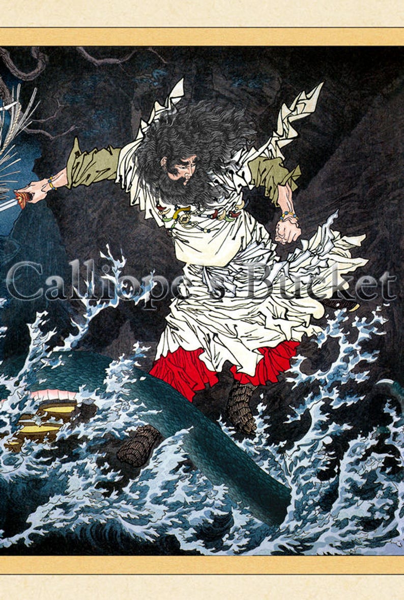 Susanoo no Mikoto and the eight headed serpent. Ukiyoe Etsy