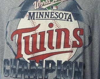 Vintage Minnesota Twins 1987 World series champions Short Sleeves Tee Gray XL Tshirt