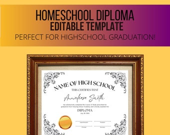 High School Diploma Diploma Template Canva Editable Homeschool
