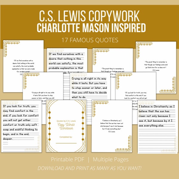 Charlotte Mason Printable Copywork C.S. Lewis Christian Homeschool Printable Handwriting Practice Classical Education Copy Work Language Art