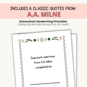 Charlotte Mason Printable Copywork, A.A. Milne Homeschool Printable ...