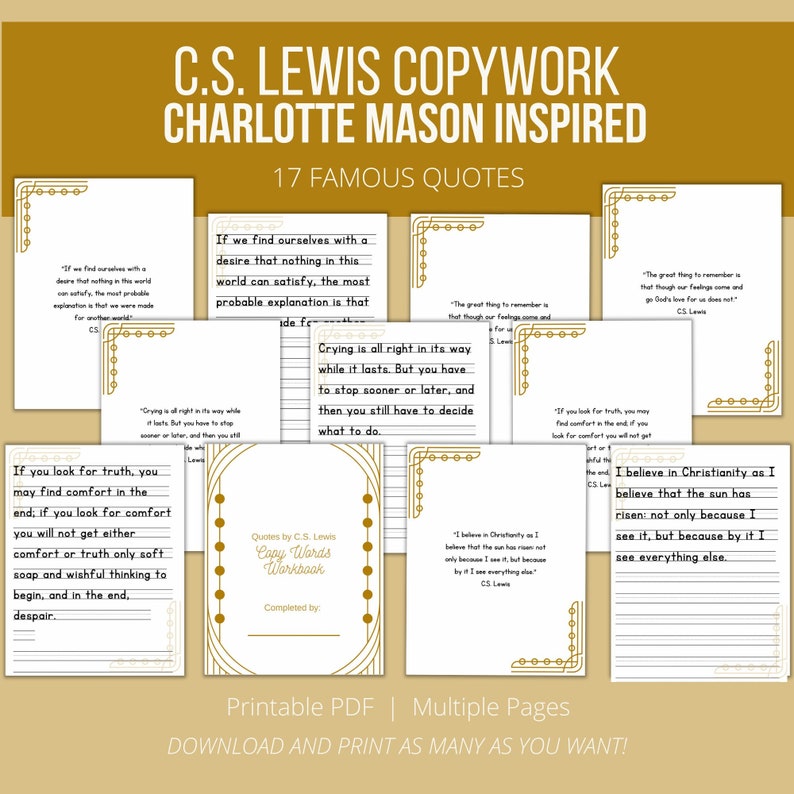 Charlotte Mason Printable Copywork C.S. Lewis Christian Homeschool ...