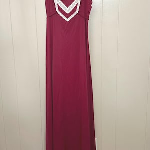 Vintage Vassarette Full Slip Nightgown Sz 5 Burgundy Lace Trim Slip Dress Boho