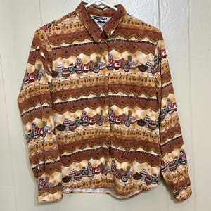Vtg Panhandle Slim Western-skjorta Dam S/M Indiansk aztekisk sydvästlig