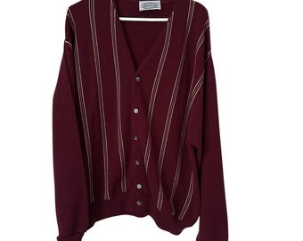 VTG Heritage USA Cardigan pour homme, taille XL, bordeaux à rayures, taille basse, grunge preppy