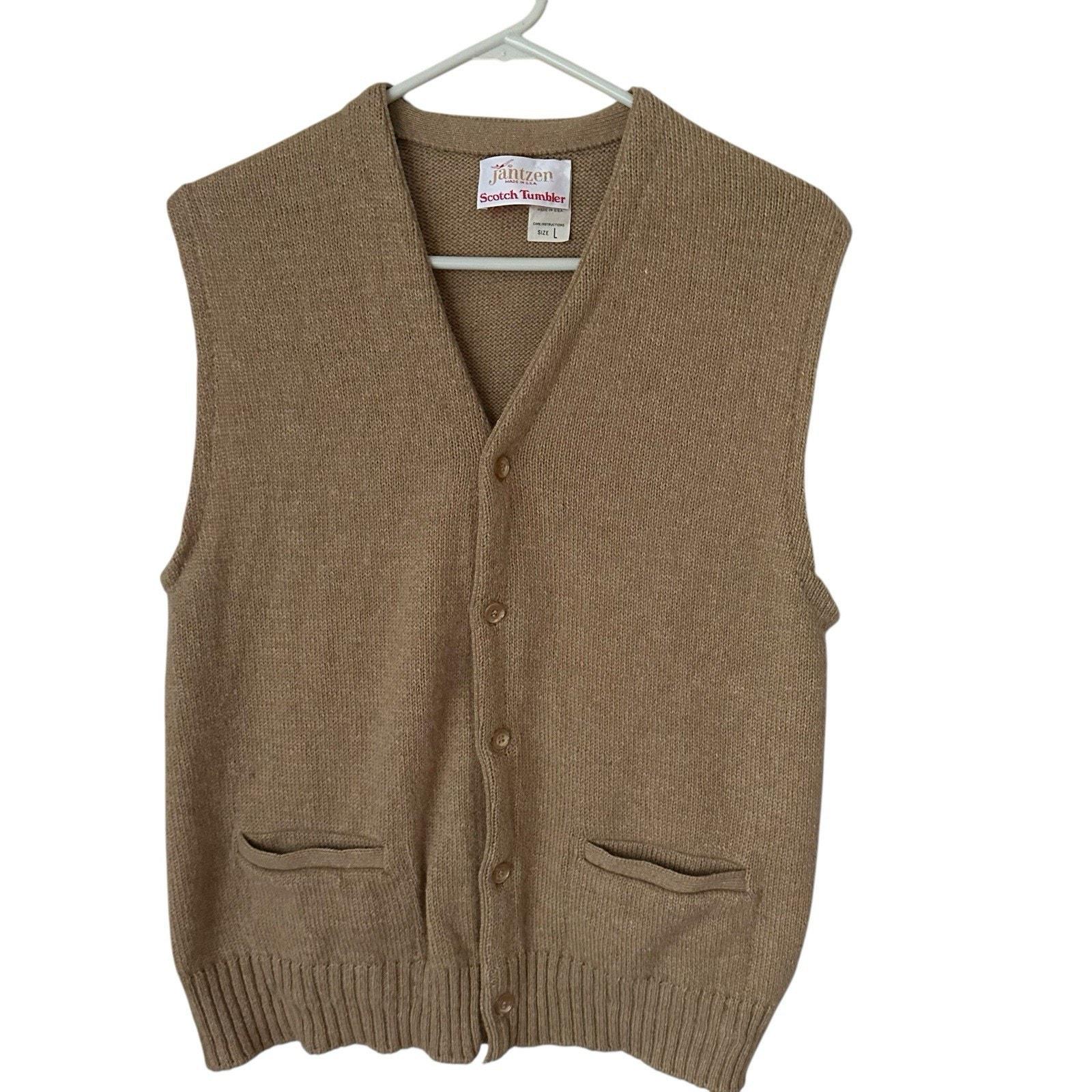 VTG Jantzen Scotch Tumbler Sweater Vest Mens Sz L 60s 70s Tan 