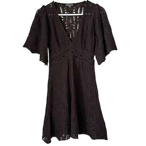 dark brown patterned scoop neck babydoll dress with quarter sleeves Tony Gingham Baby Doll Dress in Brown main image 0