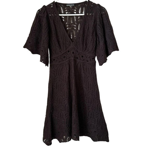VTG Glam Open Knit Sweater Dress Sz M Brown Babydoll Crochet Hippie Boho  Y2K - Etsy
