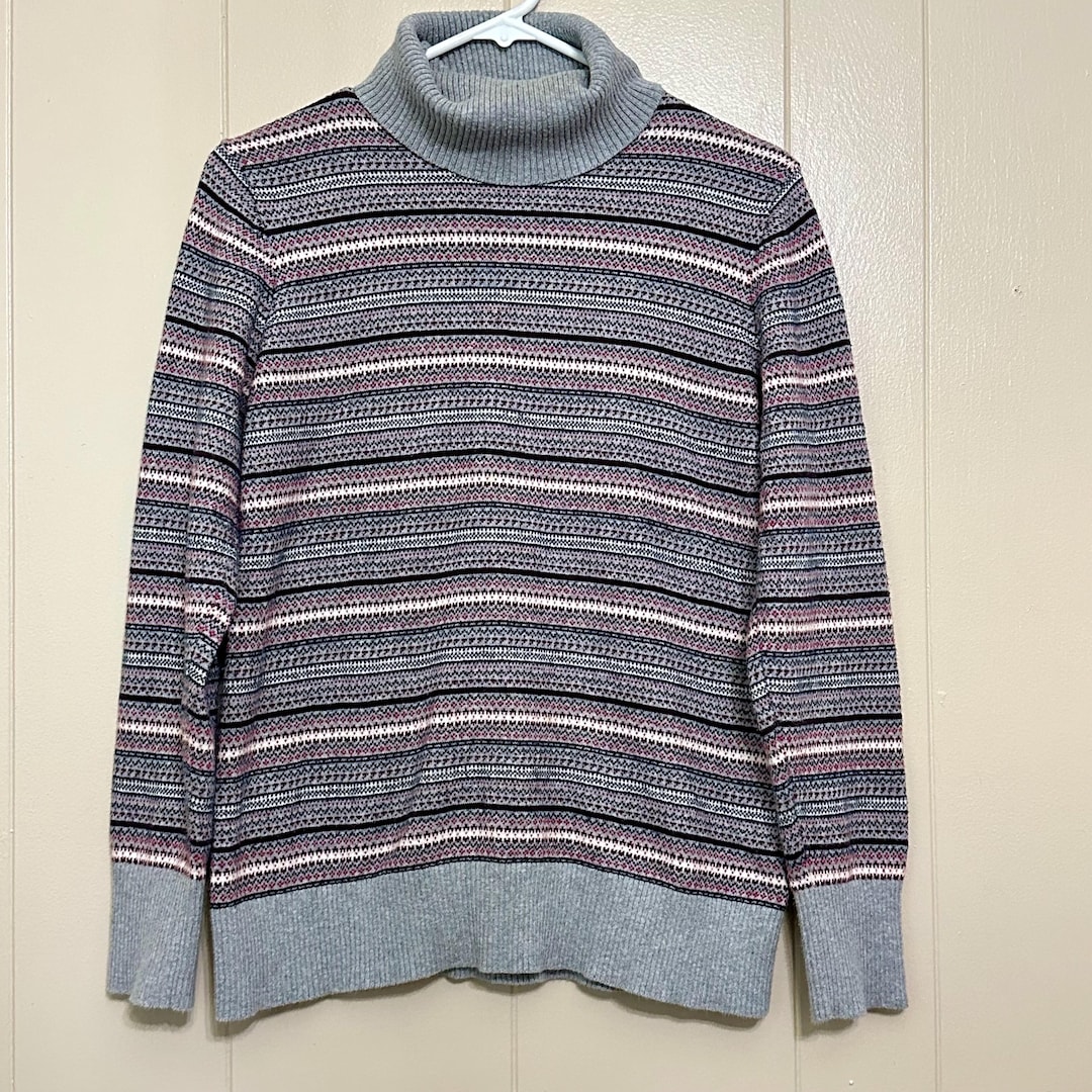 LL Bean Pull à col roulé en jacquard de coton et cachemire Gris