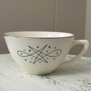 MCM Atomic Silver Aqua Blue Dots Coffee Tea Cup White Vintage China