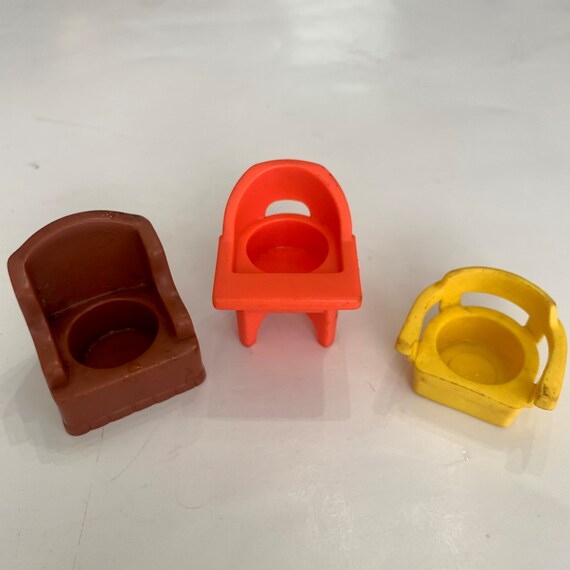 Vintage Fisher Price Little People Red High Chair Yellow Brown