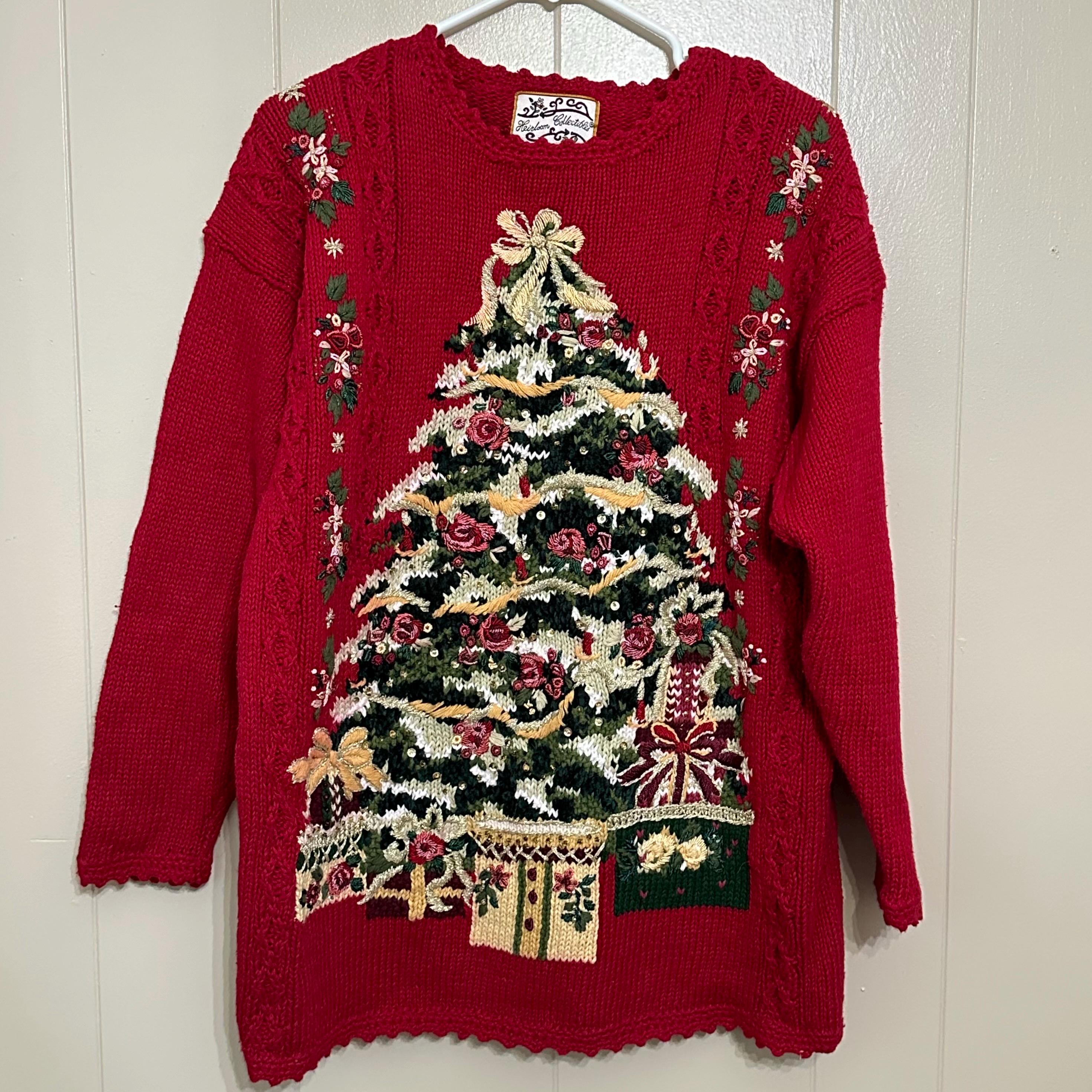 【SEAL限定商品】 Sweater Tree Christmas Collectibles Heirloom Red Large Sz トップス