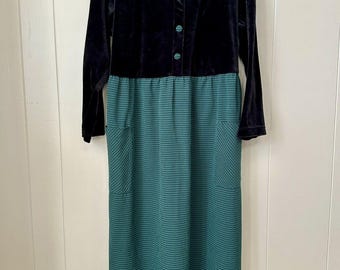 Vtg Pellini Velvet Maxi Dress Sz 18 20 Green Gingham Modest 80s 90s