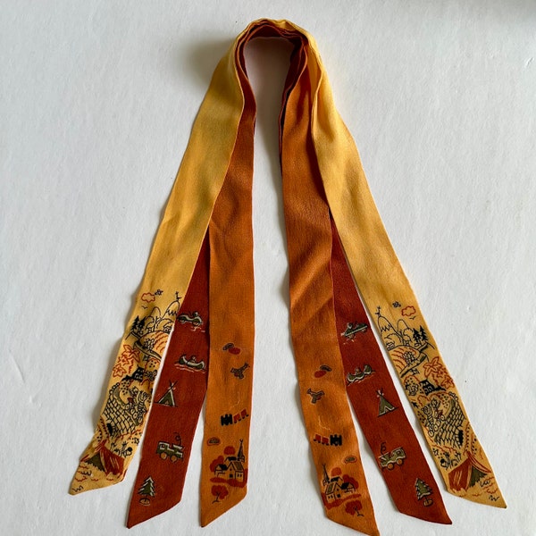 Pure Silk Triple Treat Japan Hair Ribbon Neck Tie Orange Gold Maroon Village VTG