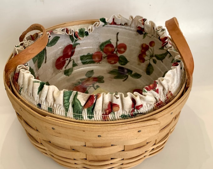 Longaberger Large Round Basket Set Fruit Medley Liner Protector 1999