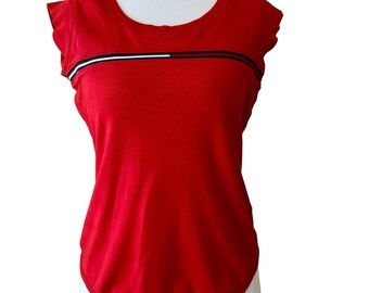 Camiseta de manga corta Tommy Hilfiger VTG, talla M, rayas rojas Y2K, corte entallado