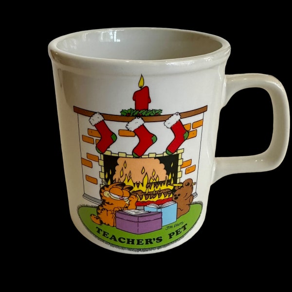 Vintage Garfield Teacher’s Pet Christmas Coffee Mug Fireplace Stocking Pookie