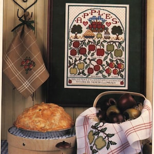 Counted Cross Stitch Apples All Over Sampler, Kitchen Towel/Bread Cloth pattern and instructions