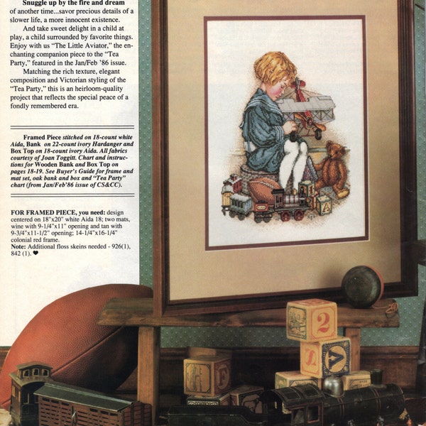 Counted Cross Stitch The Little Aviator pattern and instructions for framed piece
