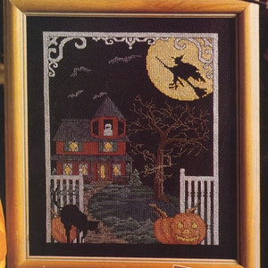 Counted Cross Stitch Halloween Haunted House pattern and instructions