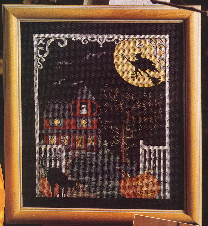 Counted Cross Stitch Halloween Haunted House Pattern and Instructions