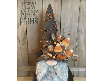 Witch Gnome PATTERN, Halloween, Fall, Autumn, Candy Corn, Pumpkin, Primitive Centerpiece - Sew Many Prims - instant download